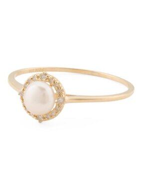 PEARL D'OR 10kt Gold Diamond And Pearl Halo Ring